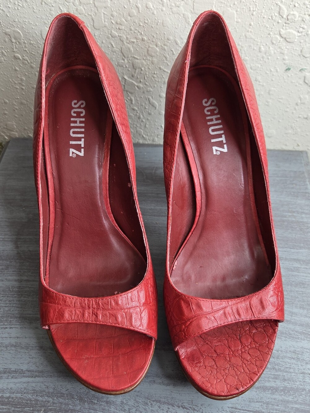 SCHUTZ Red Peep-Toe Pumps Size 10 (Si)